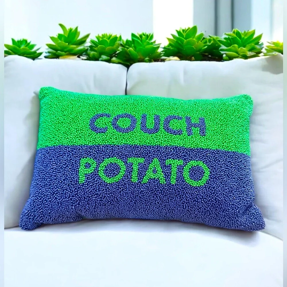 Green and Blue 'Couch Potato' Accent Pillow